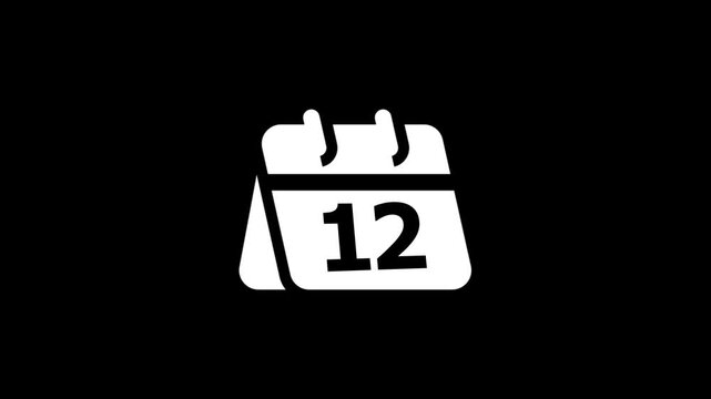 White calendar showing the number twelve on a solid black background for scheduling and date tracking applications or digital interface
