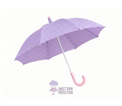 Purple polka dot umbrella isolated on white background