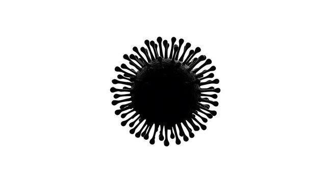 A spiky black object resembling a virus against a white background