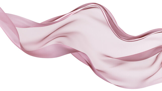 Flowing sheer pink fabric with soft waves, isolated on transparent background