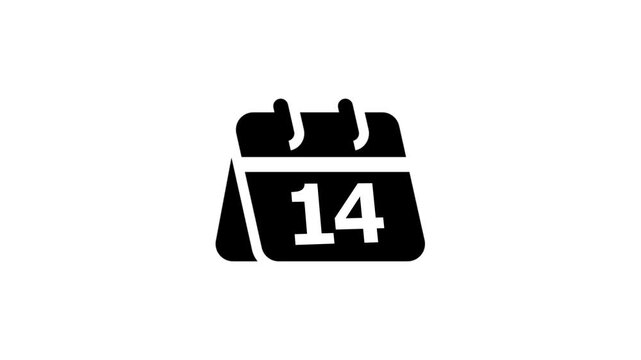 Black calendar showing the number fourteen isolated on a white background for scheduling and time management concepts in a simple style