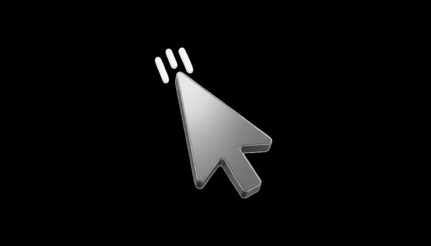 Grey computer mouse cursor arrow icon with motion lines