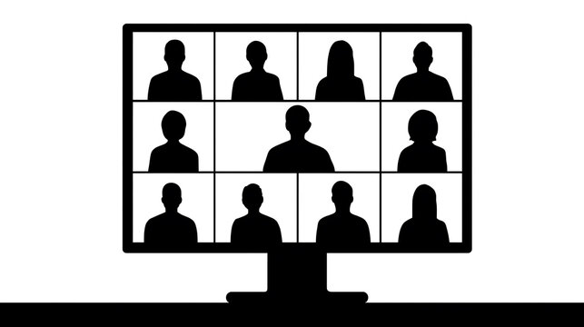 A screen displaying a grid of twelve silhouette icons, representing individuals participating in a video conference or virtual meeting