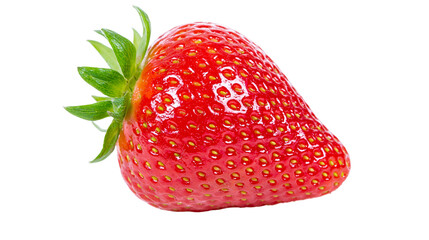 Ripe red strawberry with green leaves, isolated on transparent background © Evans