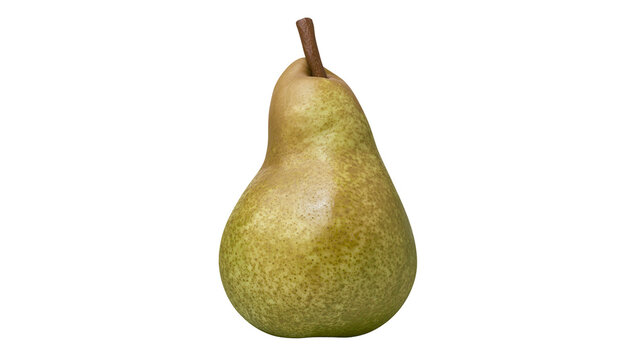 Green pear with brown stem, isolated on transparent background
