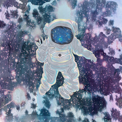 watercolor astronaut floating in outer space galaxy nebula illustration © Alala