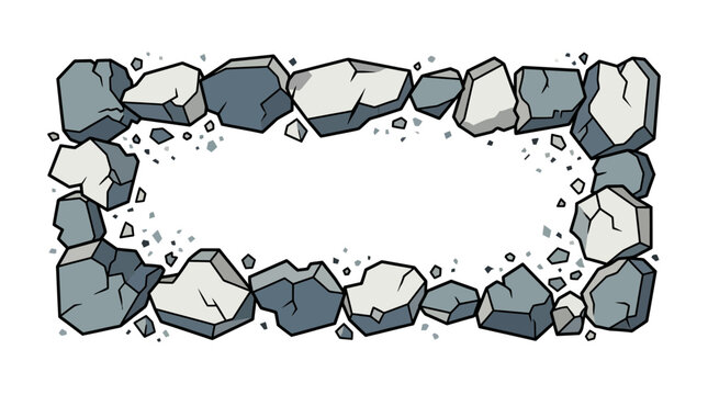 Stone frame border with shattered rocks and cracked debris