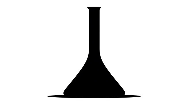 A silhouette of a laboratory flask with a flat bottom and a long neck, isolated on a white background