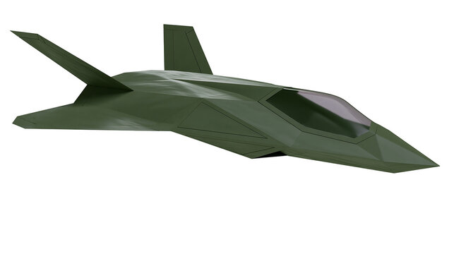 Stealth fighter jet with sharp angles and tinted canopy, isolated on transparent background