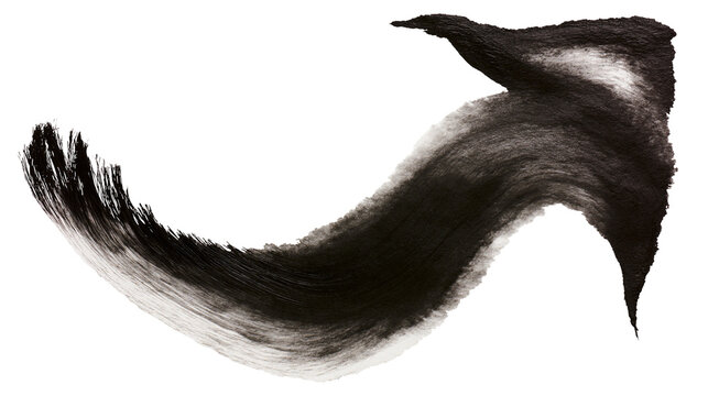 Black ink brush stroke forming an upward arrow shape, isolated on transparent background