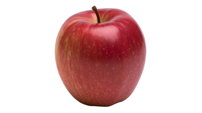 Ripe red apple with stem, isolated on transparent background