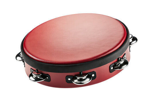 Sleek red and tambourine with chrome jingles isolated on white background p n g a i generated musical instrument