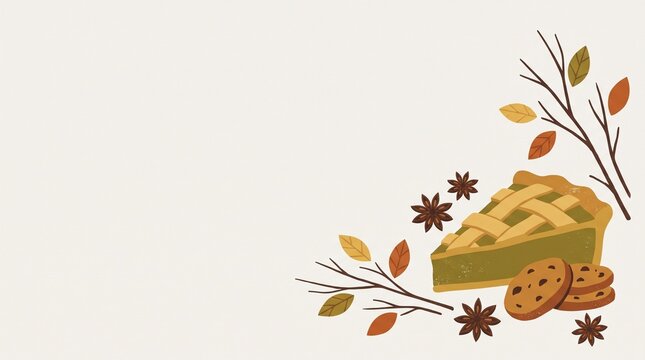 秋の香り漂うアップルパイのナチュラルイラスト
