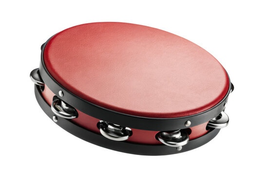 Sleek red and tambourine with chrome jingles isolated on white background p n g a i generated percussion instrument