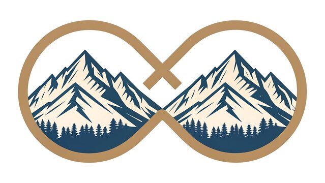 Mountain peaks seamlessly forming an infinity symbol, luxury outdoor branding, flat vector design, geometric precision, isolated background.