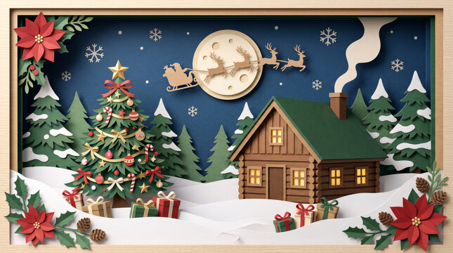 Christmas paper art illustration background.
