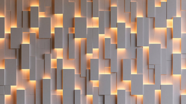 Modern 3D Architectural Wall Panel Background with Warm Backlight