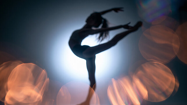 Silhouette of Female Dancer Performing Graceful Pose in Spotlight