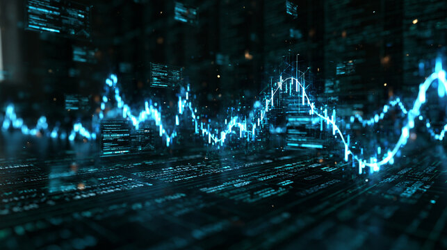 Futuristic Financial Stock Market Chart Data Overlay Display