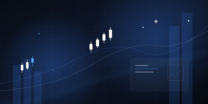 Digital financial candlestick chart with rising market trends on transparent background