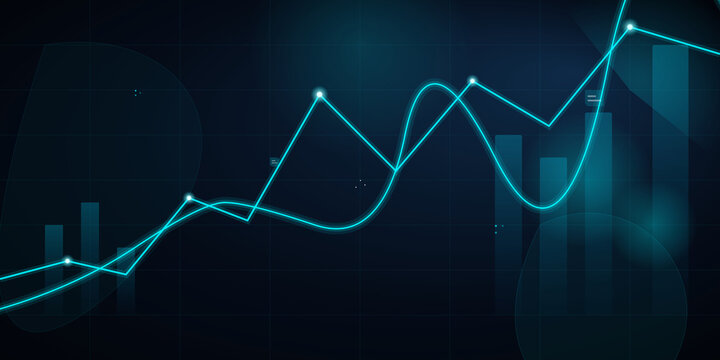 Glowing cyan line graph representing digital financial market data trends on transparent background