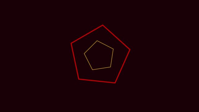 Minimalist red and gold pentagons pulsing animation on dark 4k background, geometric shape abstract