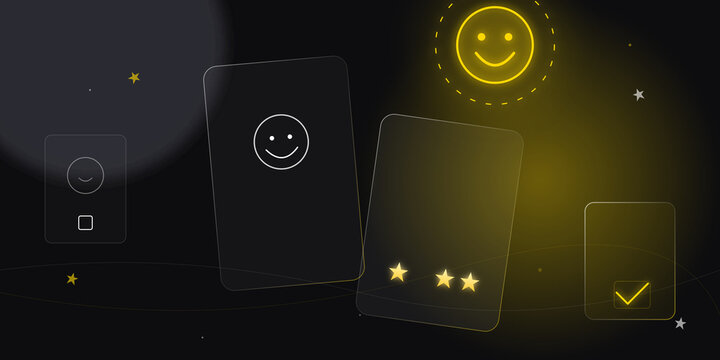 Digital satisfaction feedback interface with rating icons on transparent background
