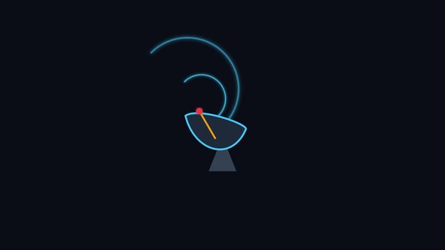 Minimalist satellite dish animation emitting radio signal waves for communication and technology concepts 4k