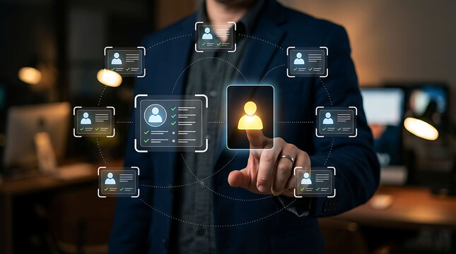Businessman Selecting Digital User Profile In Virtual Network Connection
