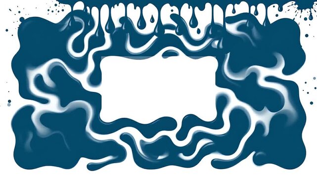 Abstract flowing blue fluid border frame animation. Dynamic liquid motion design element for digital media and video editing.