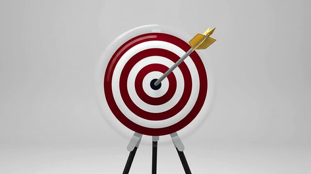 Archery arrow hitting bullseye target with precision. Close-up of professional archer's shot hitting center ring in competition.