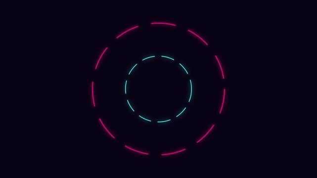 Neon circular loading animation with pulsing cyan and magenta glowing rings 4k circle