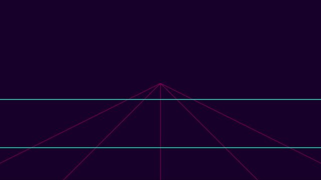 Retro synthwave grid animation 4k background, with neon perspective, lines for digital, motion and cyberpunk, aesthetic visuals