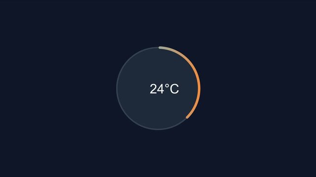 Minimalist digital temperature display with circular progress bar animation 4k 24 degrees celsius interface