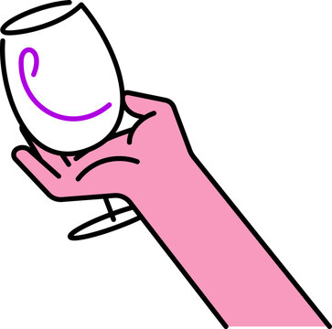 hand celebratory wine glass flat line icon