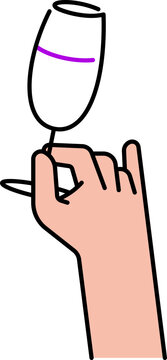 hand with champagne glass cheers flat line icon