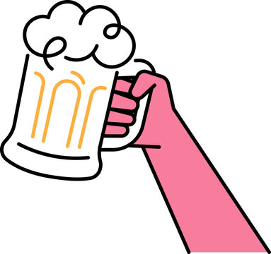 hand holding beer mug line illustration