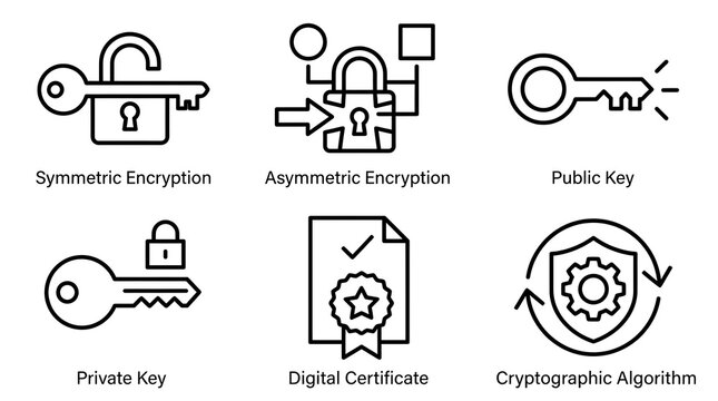 Cybersecurity Encryption Icons Set for Data Protection and Privacy