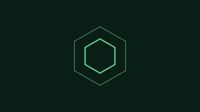 Minimalist hexagon shape expanding animation on dark background, geometric motion for tech and digital projects 4k
