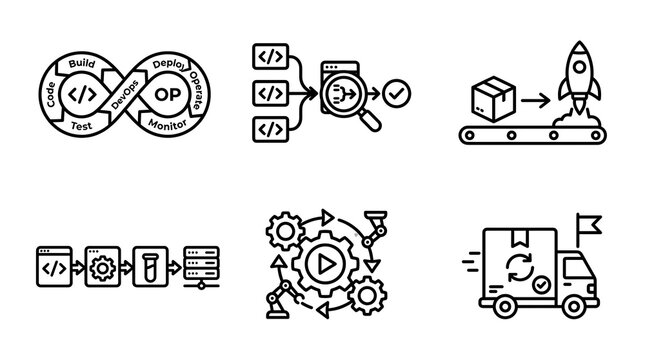DevOps and CI CD Software Development Life Cycle Vector Icon Set