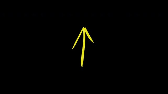 Yellow hand-drawn brush stroke arrow pointing up on black background
