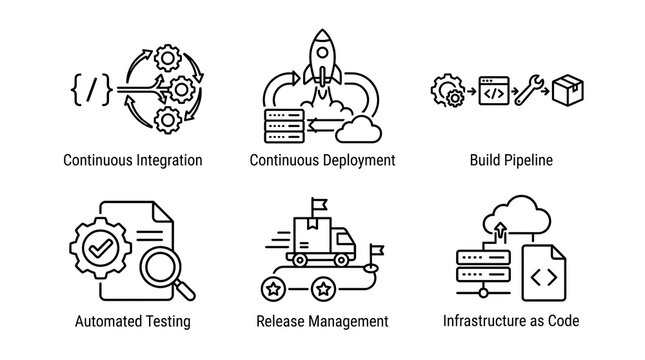 DevOps and Software Development Life Cycle Line Icon Set