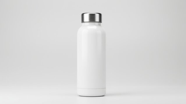 Mockup white reusable metal water bottle isolated on white background