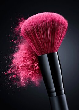 Pink blush explosion from cosmetic application brush