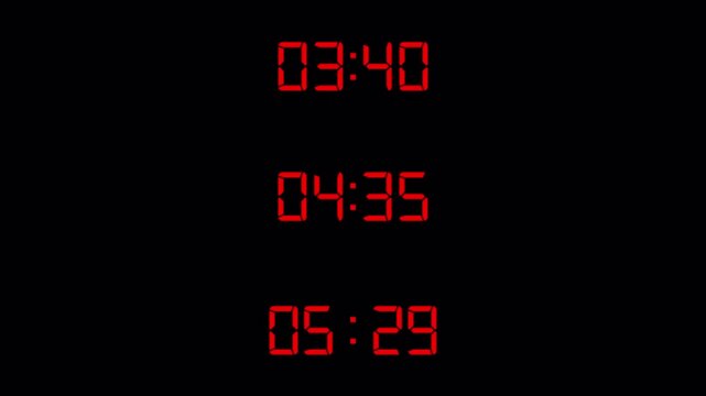 Countdown Timer Animation Set on Transparent Background, 4 Minute, 5 Minute and 6 Minute Digital Timer Collection, Four Five Six Minute Countdown Animations, Alpha Channel, 4K