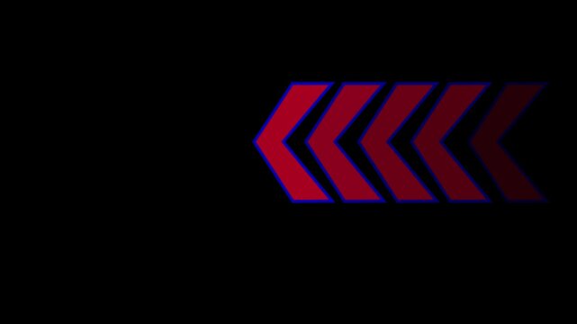 Neon red glowing arrows sequence movement animation isolated on black background for digital direction guidance and navigation motion graphic design content.