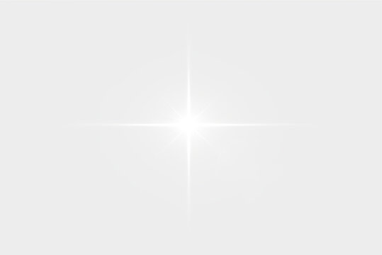 White star lens flare glow PNG with bright sparkle shine ray isolated on transparent background for elegant holiday overlay design.
