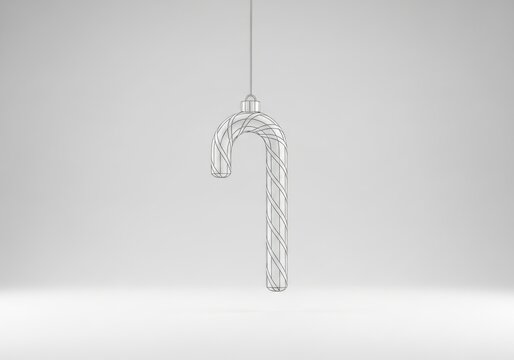3d wireframe rendering of a christmas candy cane ornament hanging from a string