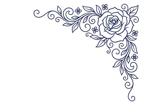 Rose flower corner border design. Elegant floral frame illustration with blooming roses.