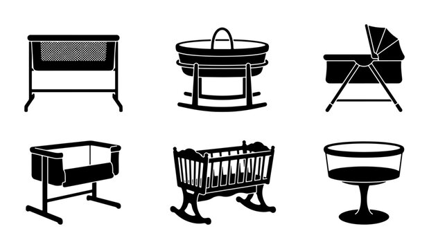 Baby Bassinets and Cradles Collection, Newborn Sleep Furniture Icons, Infant Bed Designs